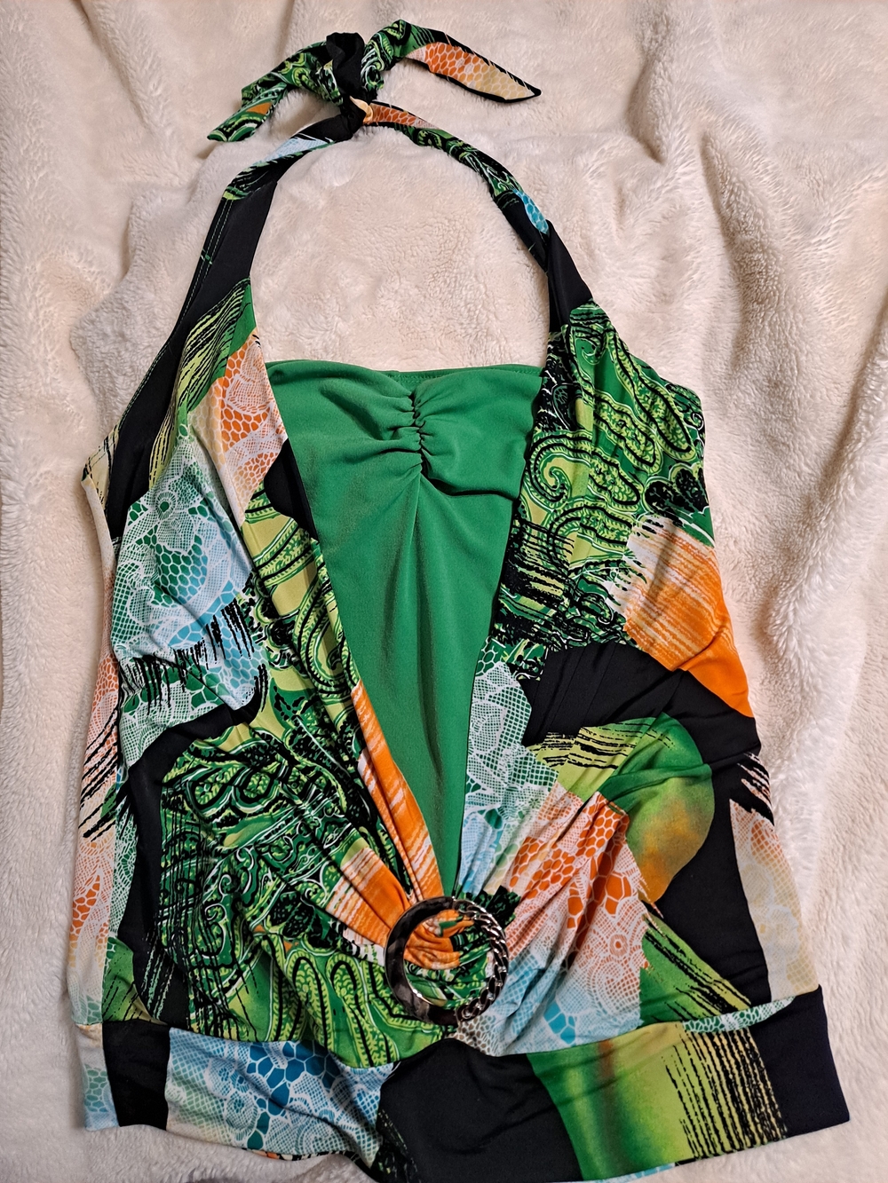 Green Black Orange Halter  Top